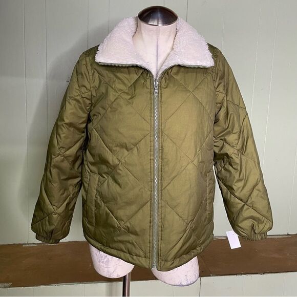 Madewell Jacket Women's XS Green Moss Reversible‎ Sherpa Puffer Coat Quilted NEW - Picture 3 of 10